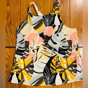 CALIA high neck tankini swim top, tropical design, size 2X, built in support